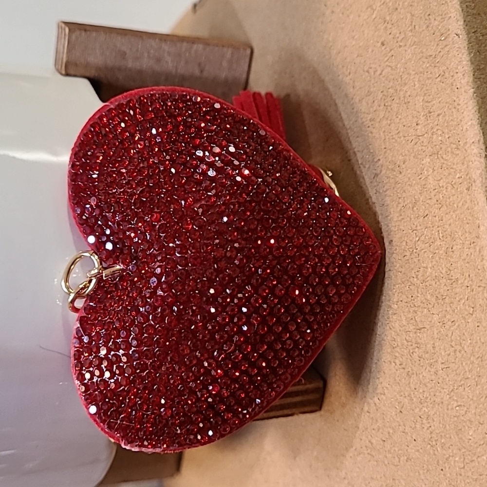 Red Rhinestone Heart Keychain Purse Charm Bag Charm Bling‎